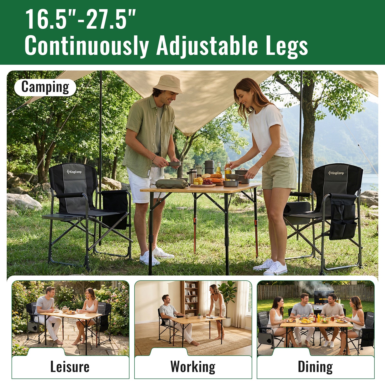 KingCamp BamAura 12070 Bamboo Folding Table 47x27