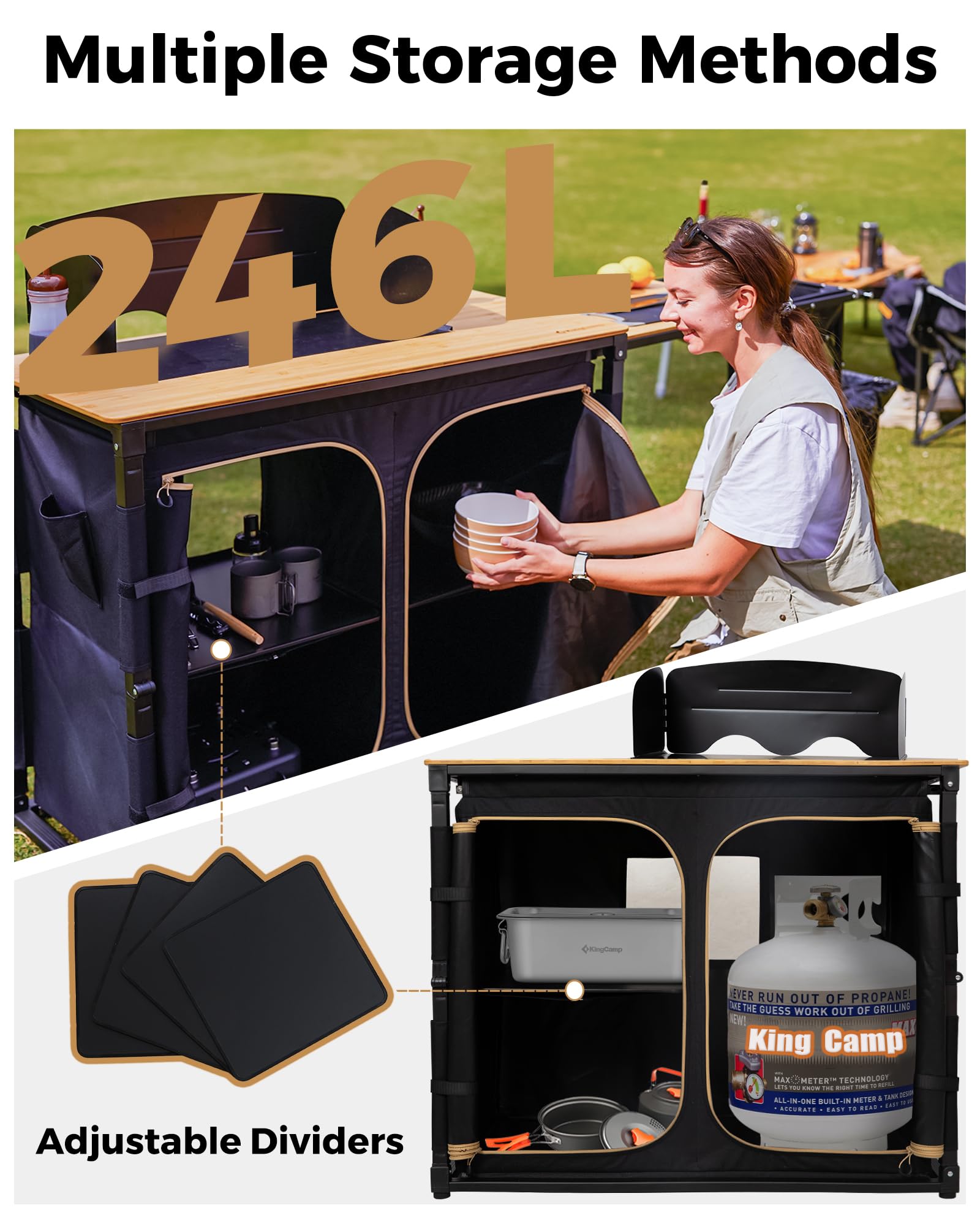 KingCamp BAMBOO PLUS Folding Camping Kitchen Table