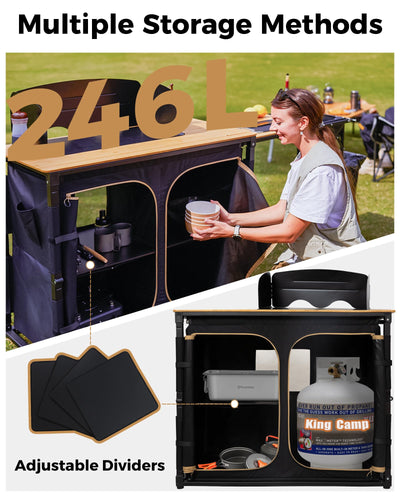 KingCamp BAMBOO PLUS Folding Camping Kitchen Table with Sink
