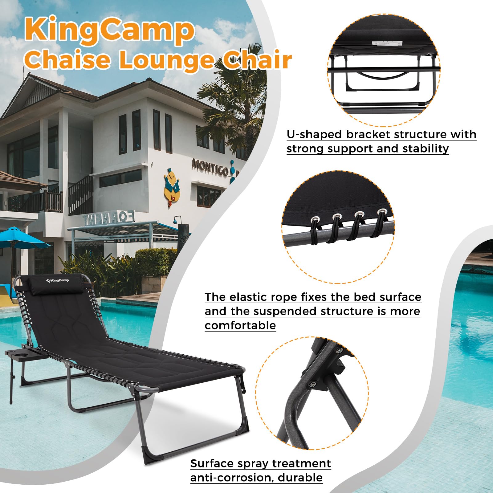 KingCamp WILLOW C30 Oversize Folding Lounge Chair with Side Table