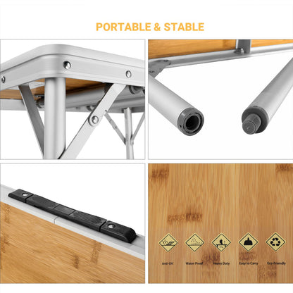 KingCamp Adjustable Bamboo Picnic Camping Table