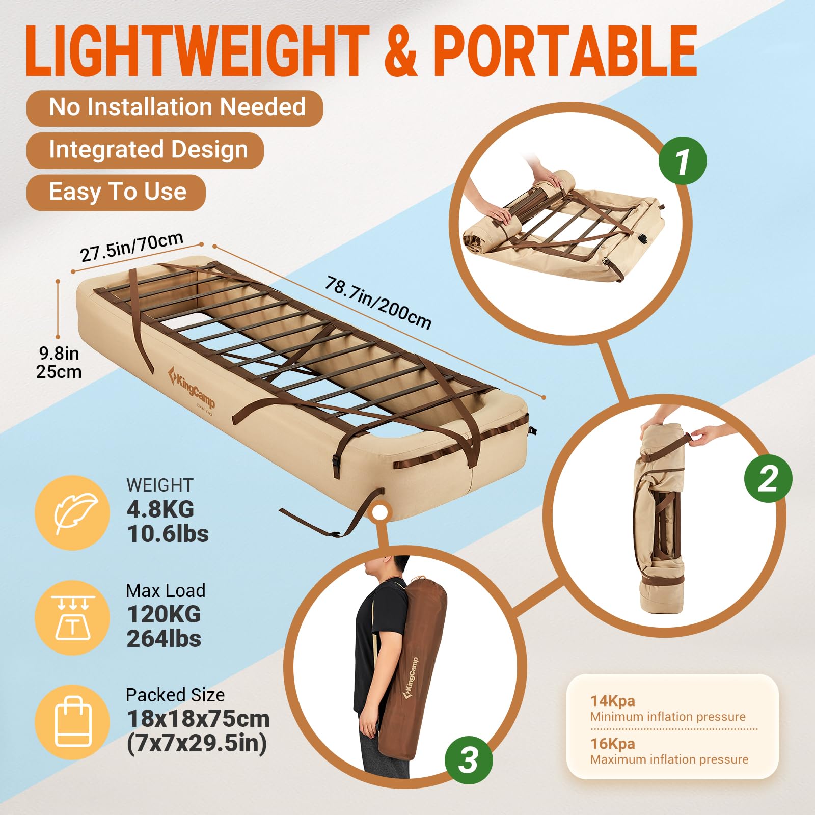 KingCamp OAK P10 Camping Air Bed Frame with Inflatable Backpacking Pad