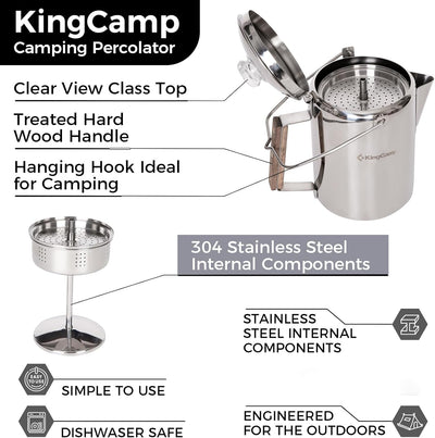 KingCamp 9-Cup Stainless Steel Camping Coffee Percolator