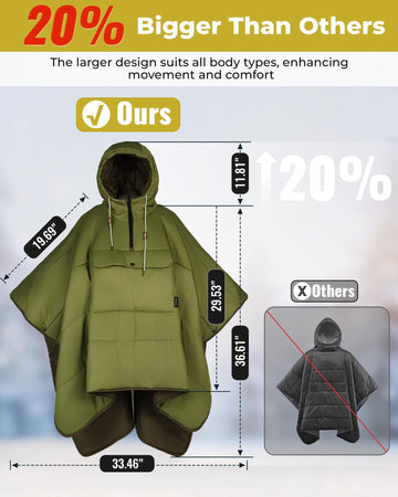 camping poncho MURANO 180 Wearable 3-in-1 Convertible Camping Poncho with Kangaroo Pocket