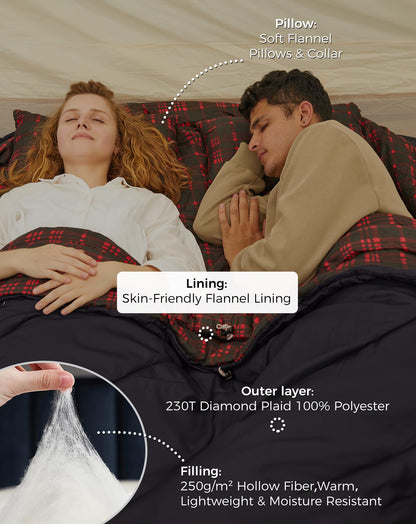 KingCamp FREESPACE 250D Flannel Lined Double Sleeping Bag