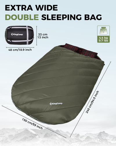 KingCamp FREESPACE 250D Flannel Lined Double Sleeping Bag