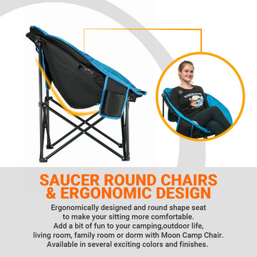 LET'S CAMP Chaise Moon Surdimensionnée Pliable - Capacité 150 Kg, 90x80x90 Cm, Avec Sac De Transport, Poche Latérale, Pour Camping Et Jardin