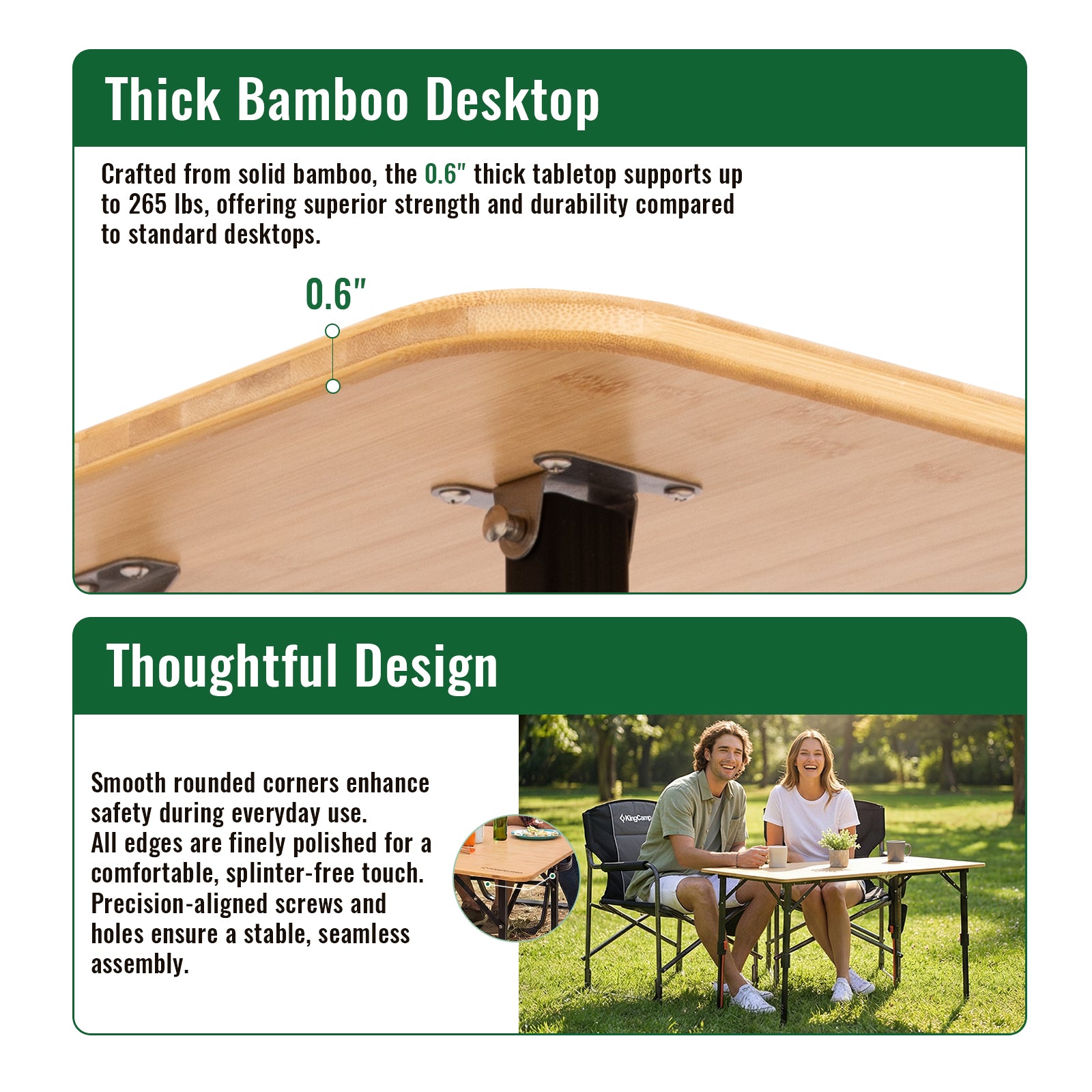 KingCamp BamAura 12070 Bamboo Folding Table 47x27