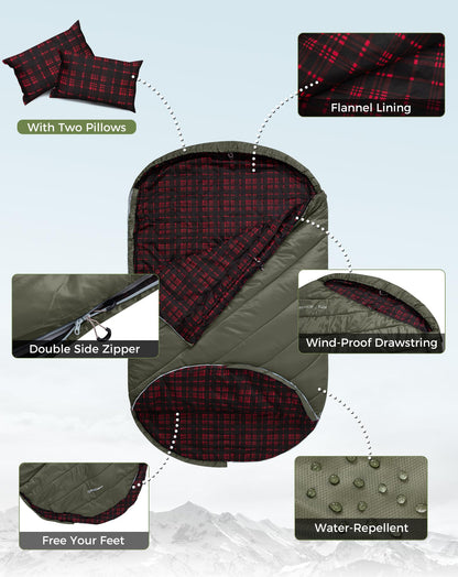 KingCamp FREESPACE 250D Flannel Lined Double Sleeping Bag