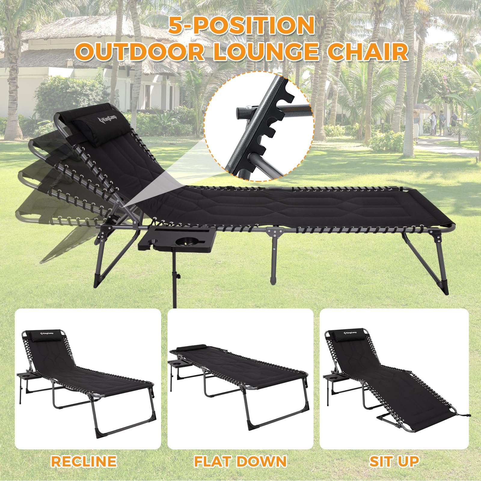KingCamp WILLOW C30 Oversize Folding Lounge Chair with Side Table