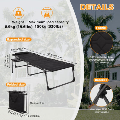KingCamp WILLOW C30 Oversize Folding Lounge Chair with Side Table