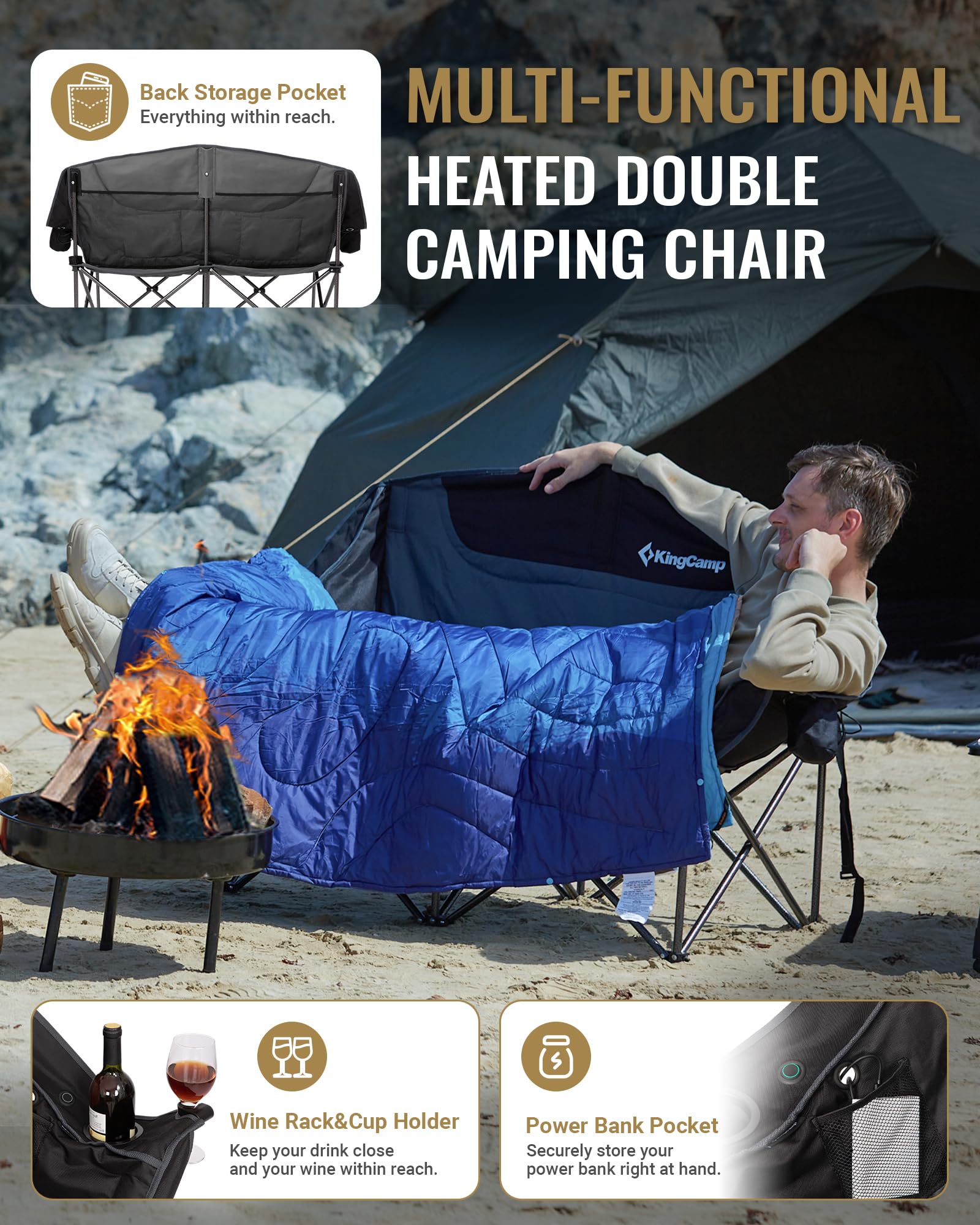 KingCamp CANNA C20 PLUS Heated Double Seat Sofa Chair