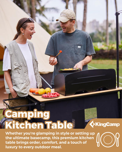 KingCamp Bamboo Camping Kitchen Table with Lantern Stand