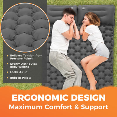 KingCamp COMFORT DUO 9 Double Air Pad with Built-in Foot Pump and Pillow