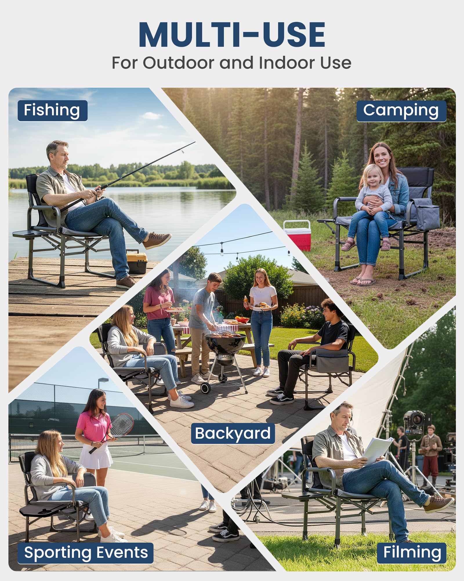 KingCamp XXL Folding Padded Director's Chair with Side Table