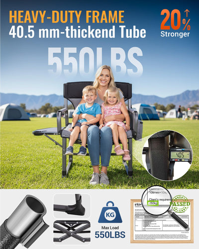 KingCamp XXL Folding Padded Director's Chair with Side Table