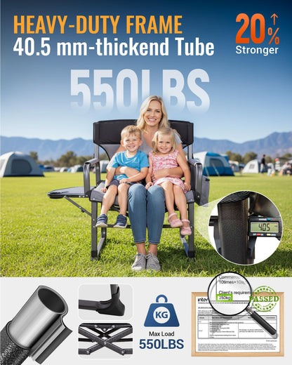 KingCamp XXL Folding Padded Director's Chair with Side Table