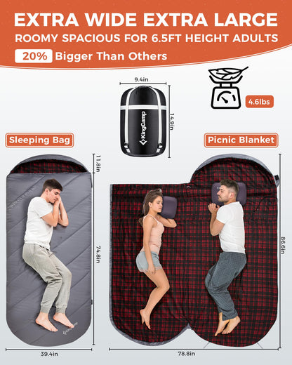 KingCamp FREESPACE 250 Extra Wide Heated Sleeping Bag