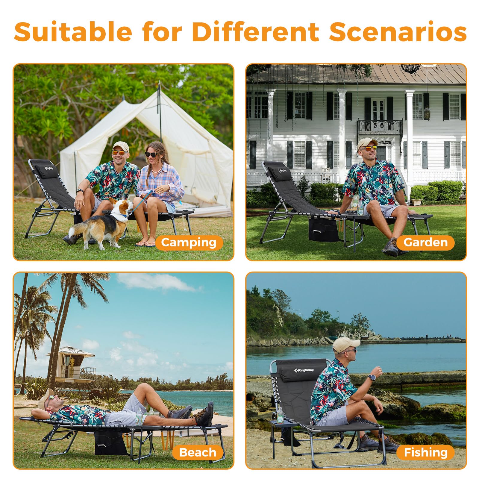 KingCamp WILLOW C30 Oversize Folding Lounge Chair with Side Table
