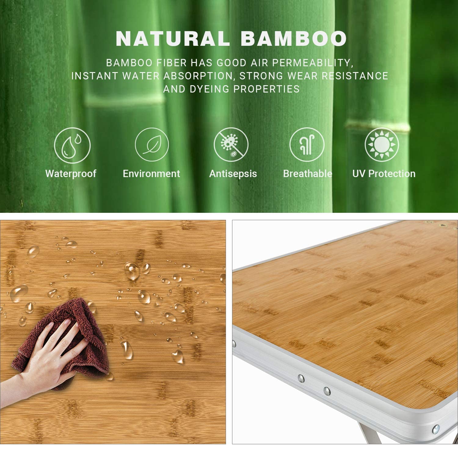 KingCamp Adjustable Bamboo Picnic Camping Table
