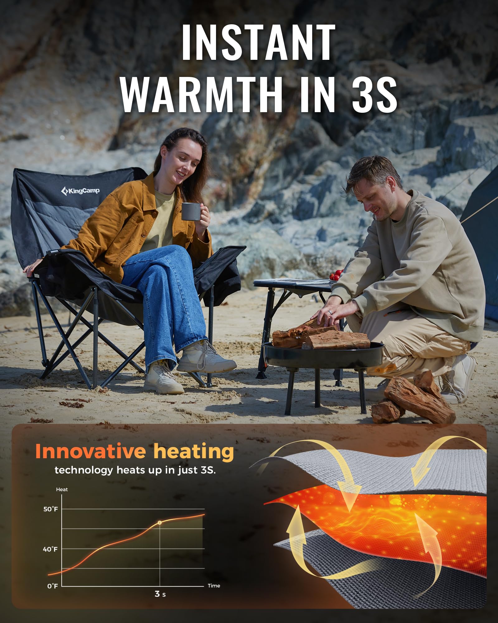 KingCamp Portable Heated Camping Chair Single / Double