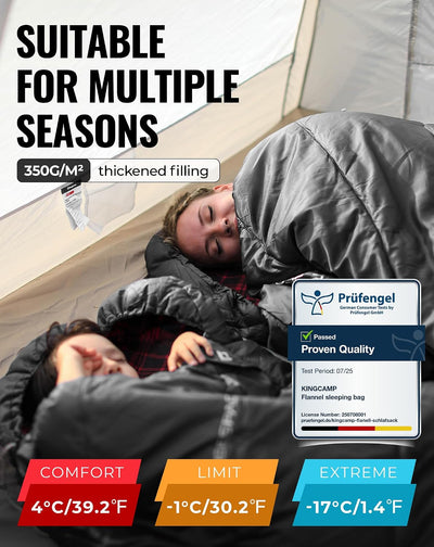 KingCamp 350g Filling Plus Size 3-4 Season Black Sleeping Bag