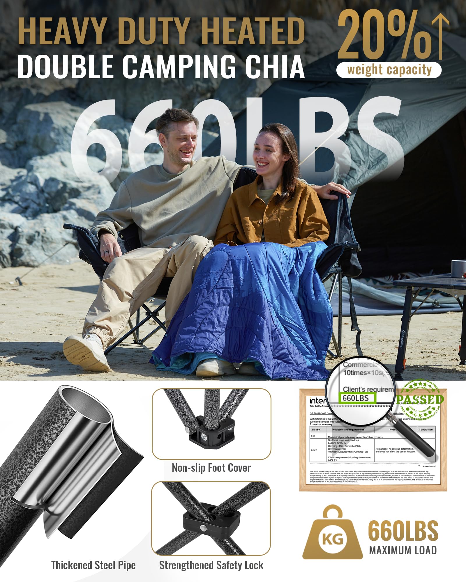 KingCamp CANNA C20 PLUS Heated Double Seat Sofa Chair