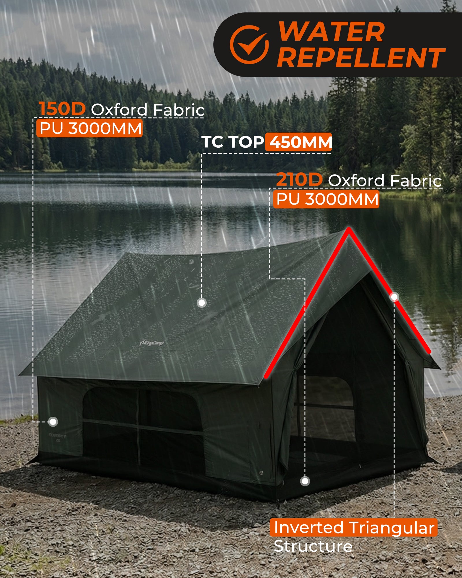 KingCamp MOUNTAIN IN C5 5-Person Cabin Tent with Stove Jack