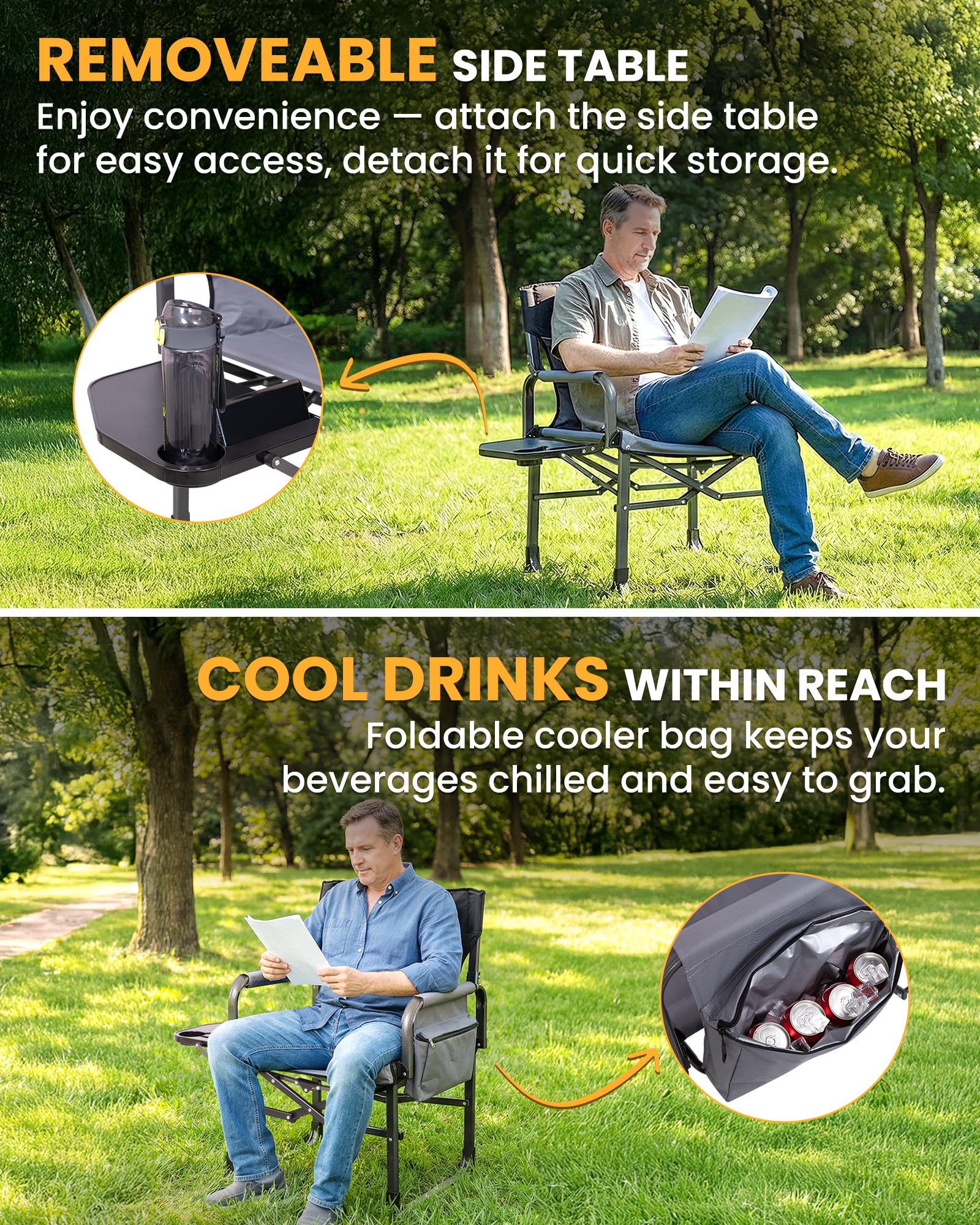 KingCamp XXL Folding Padded Director's Chair with Side Table