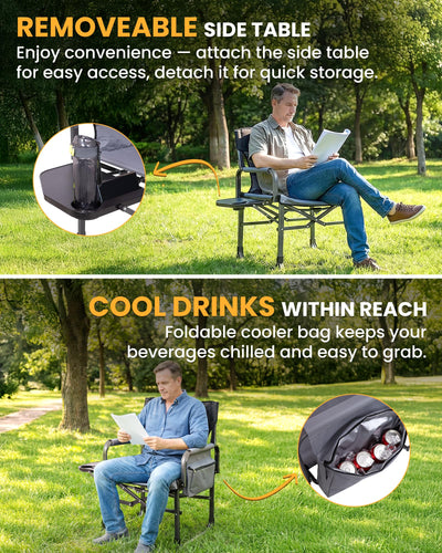 KingCamp XXL Folding Padded Director's Chair with Side Table