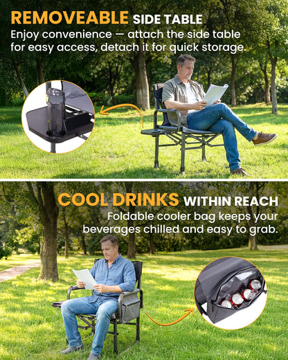 KingCamp XXL Folding Padded Director's Chair with Side Table