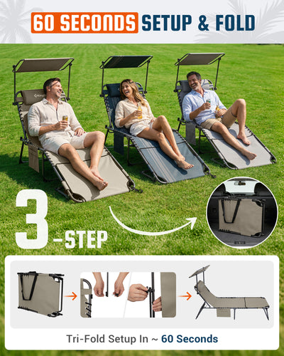 KingCamp MAGNOLIA B30 Backpack Chaise Lounge with Adjustable Canopy and Face Hole