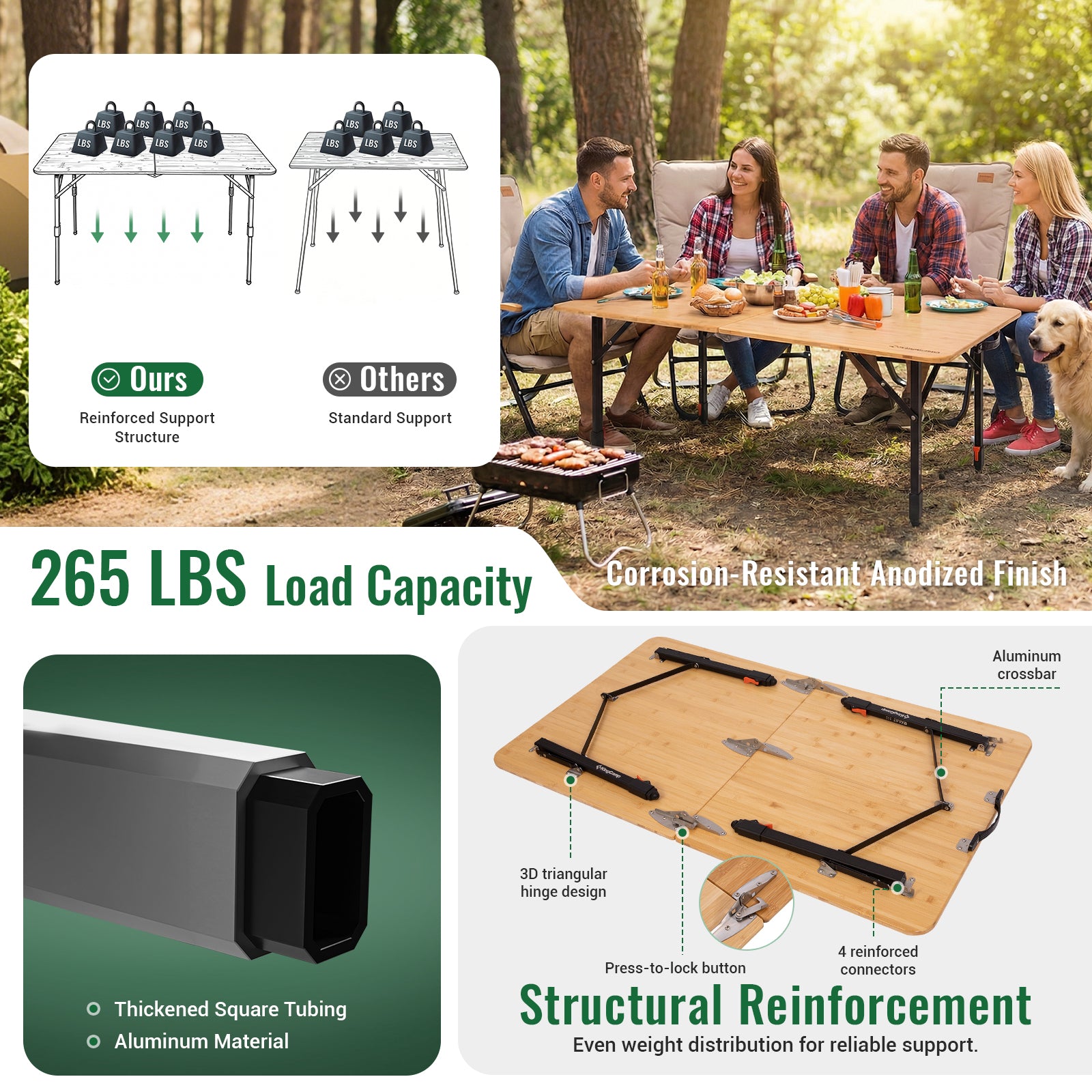 KingCamp BamAura 12070 Bamboo Folding Table 47x27