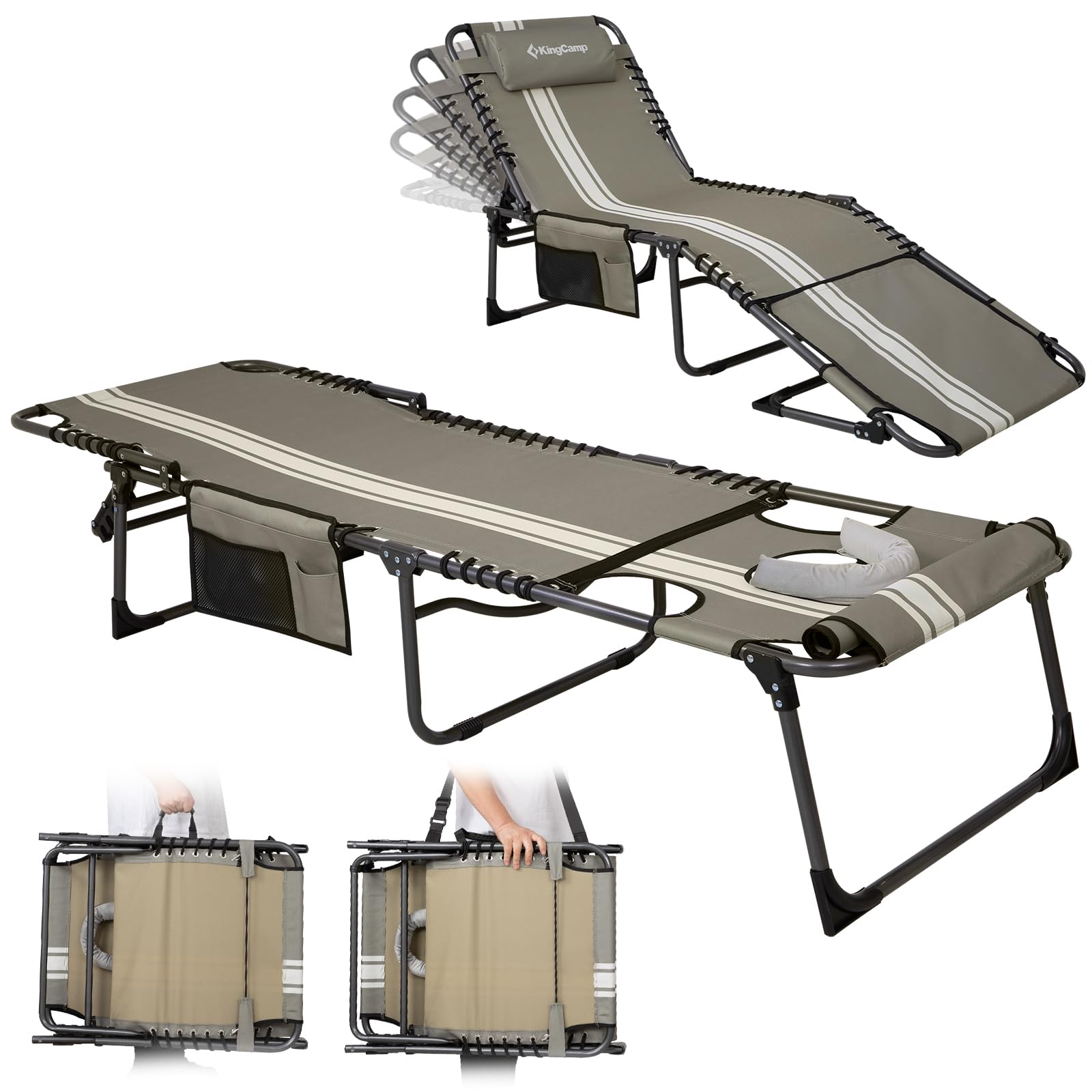 KingCamp MAGNOLIA B10 Backpack Chaise Lounge 5-Position Adjustable Recliner with Face Hole