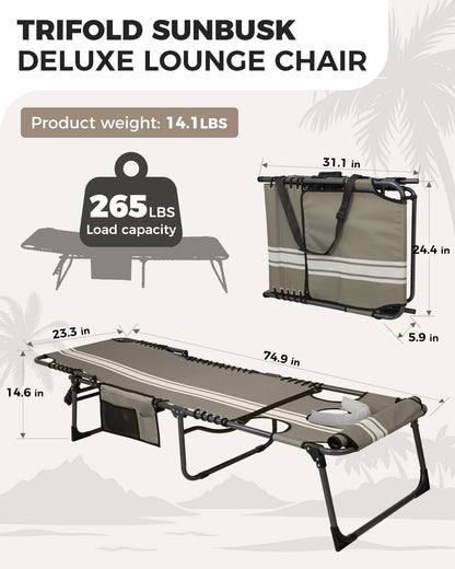 KingCamp MAGNOLIA B10 Backpack Chaise Lounge 5-Position Adjustable Recliner with Face Hole