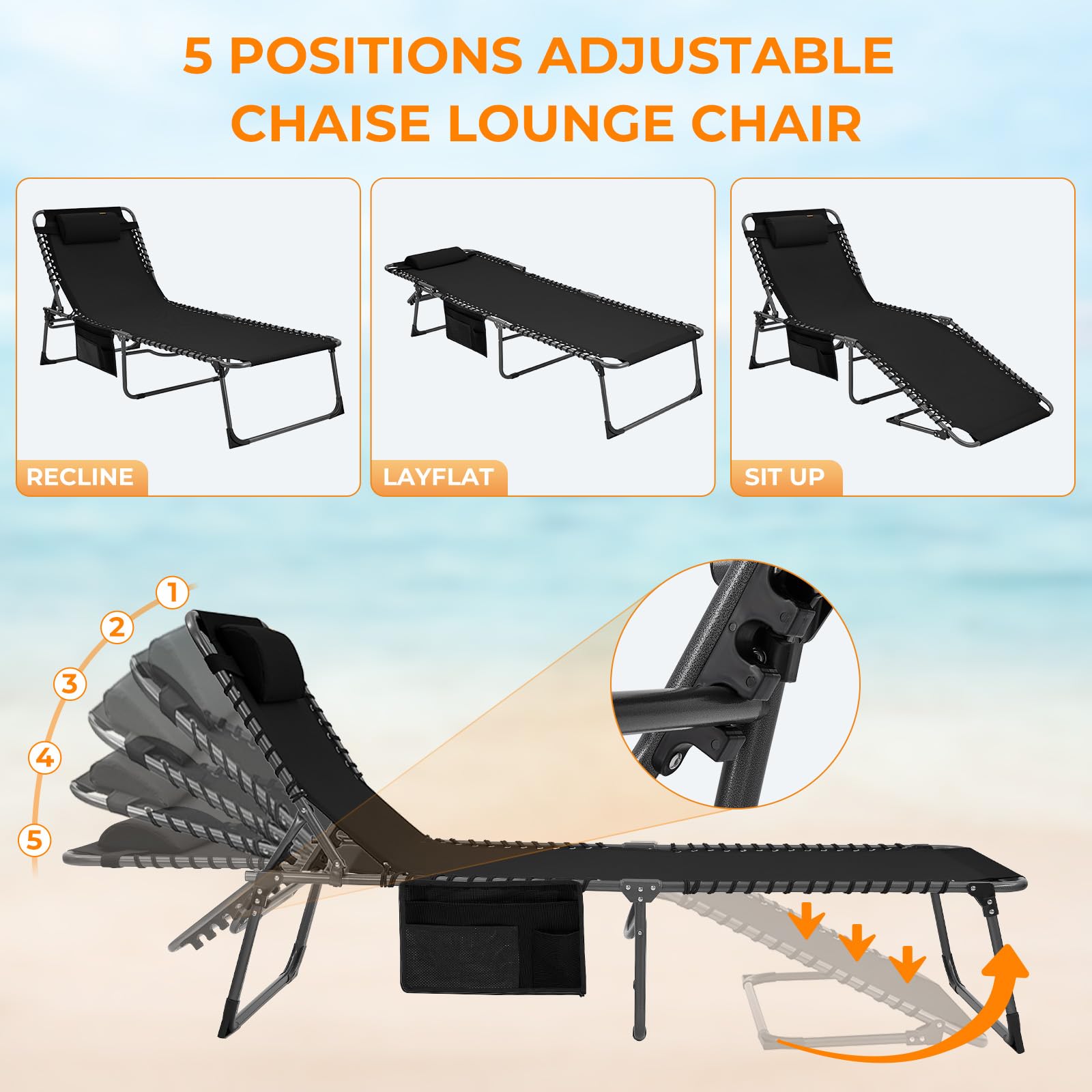 KingCamp Widen 3-folding Lounge Chair and Cushion Set