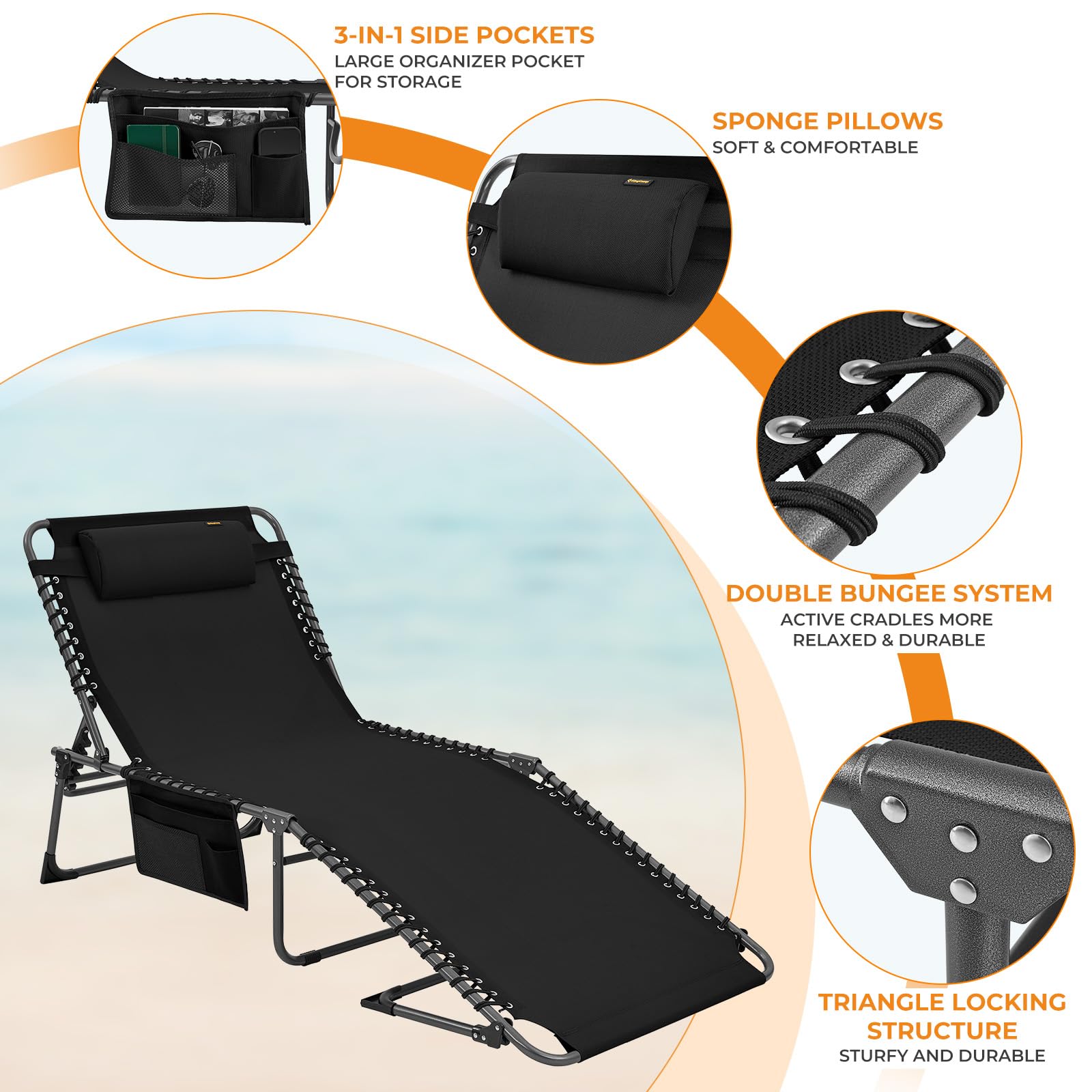 KingCamp Widen 3-folding Lounge Chair and Cushion Set