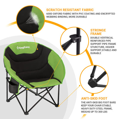 KingCamp Moon Camping Chair Oversized Padded Round Saucer Chairs with Cup Holder