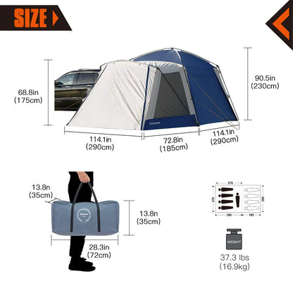 KingCamp Camping Square 3 Season SUV Tent with Screen Room