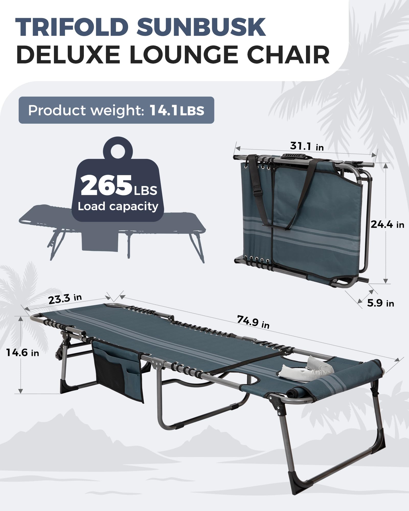KingCamp MAGNOLIA B10 Backpack Chaise Lounge 5-Position Adjustable Recliner with Face Hole