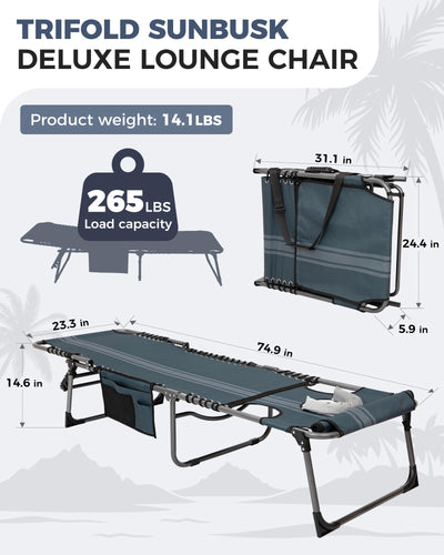 KingCamp MAGNOLIA B10 Backpack Chaise Lounge 5-Position Adjustable Recliner with Face Hole