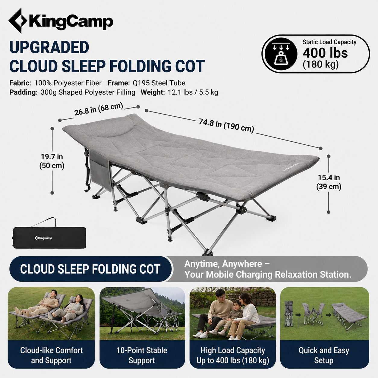 KingCamp OAK C10 PLUS Padded Camping Bed
