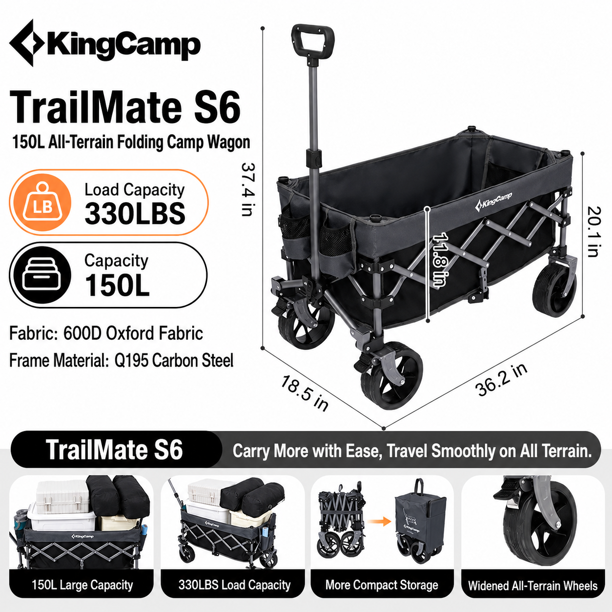 KingCamp 110L Compact Folding Wagon Cart