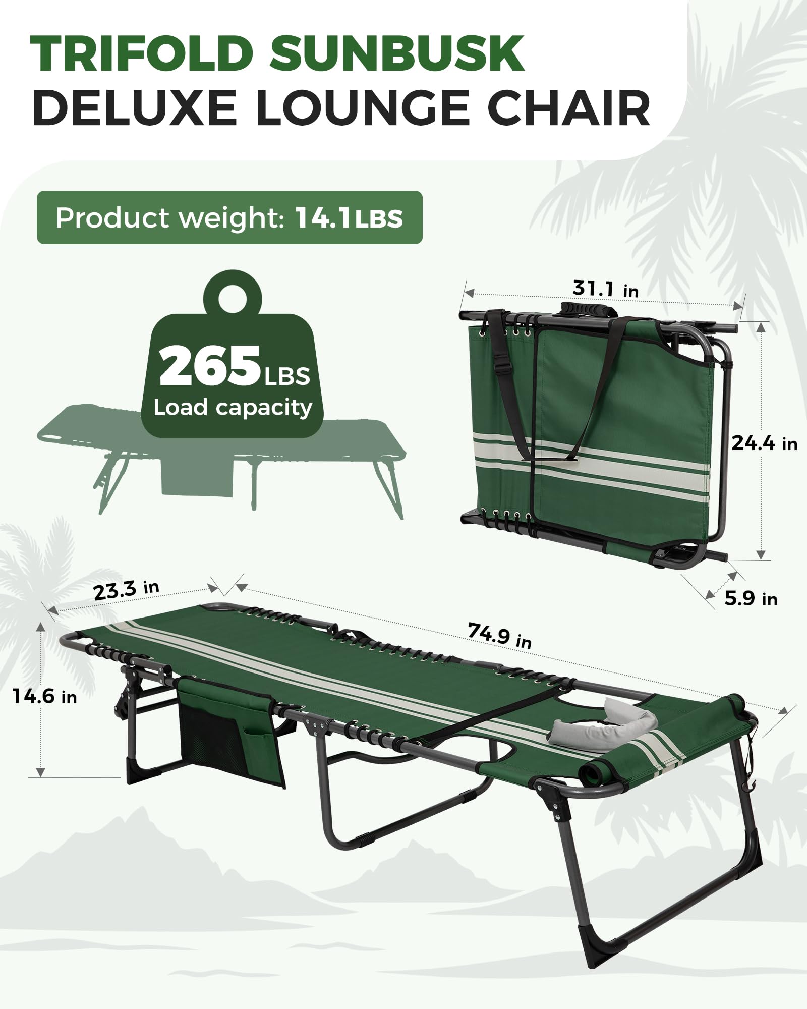 KingCamp MAGNOLIA B10 Backpack Chaise Lounge 5-Position Adjustable Recliner with Face Hole