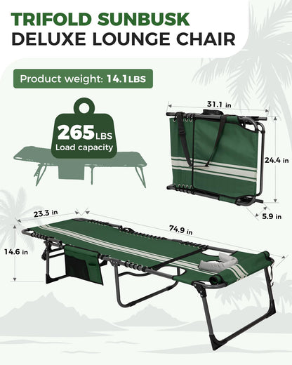KingCamp MAGNOLIA B10 Backpack Chaise Lounge 5-Position Adjustable Recliner with Face Hole