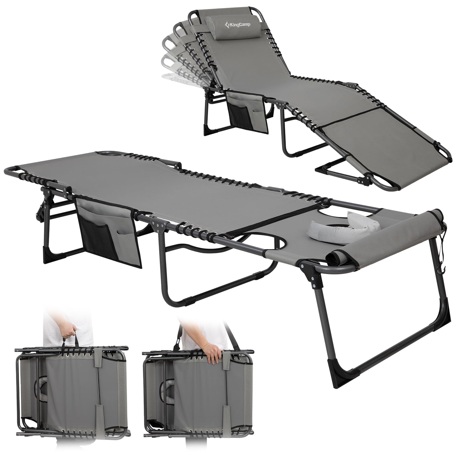 KingCamp MAGNOLIA B10 Backpack Chaise Lounge 5-Position Adjustable Recliner with Face Hole