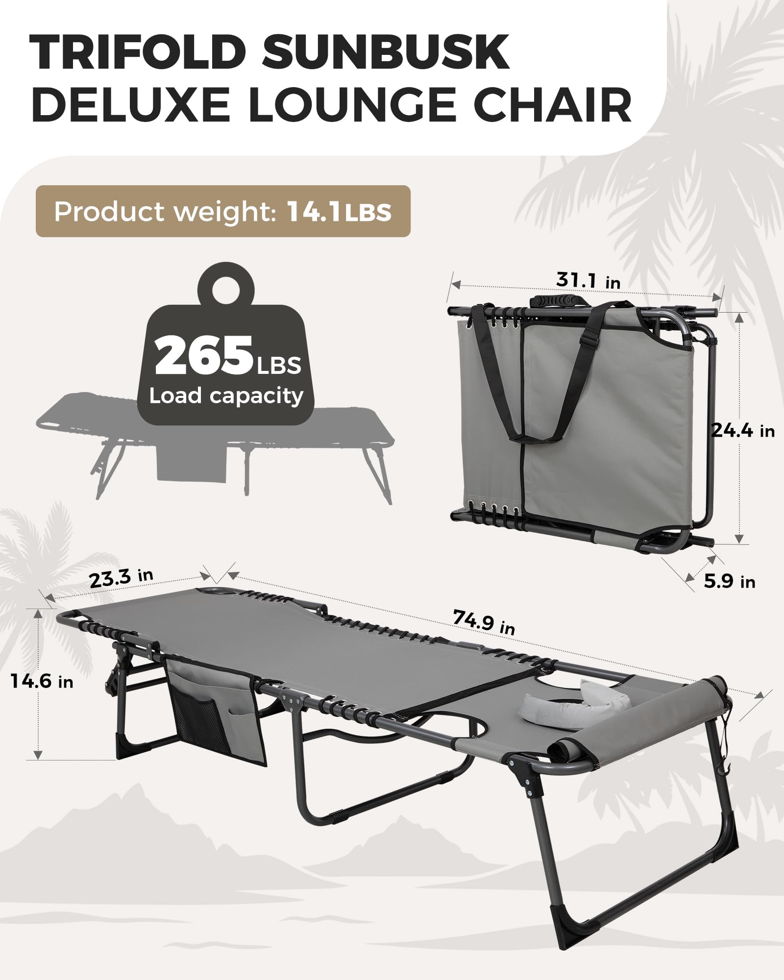 KingCamp MAGNOLIA B10 Backpack Chaise Lounge 5-Position Adjustable Recliner with Face Hole