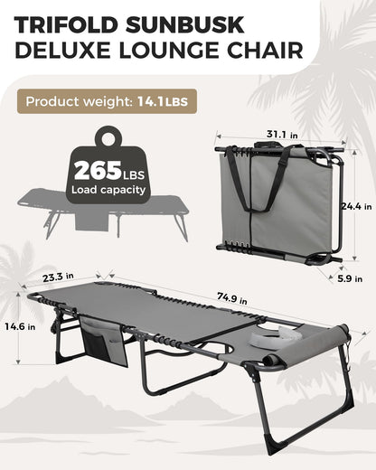 KingCamp MAGNOLIA B10 Backpack Chaise Lounge 5-Position Adjustable Recliner with Face Hole