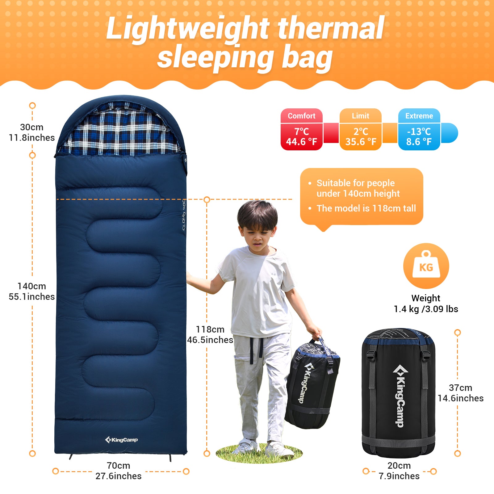 KingCamp CLOUDY 300S Kids Sleeping Bag-Envelope With Hood