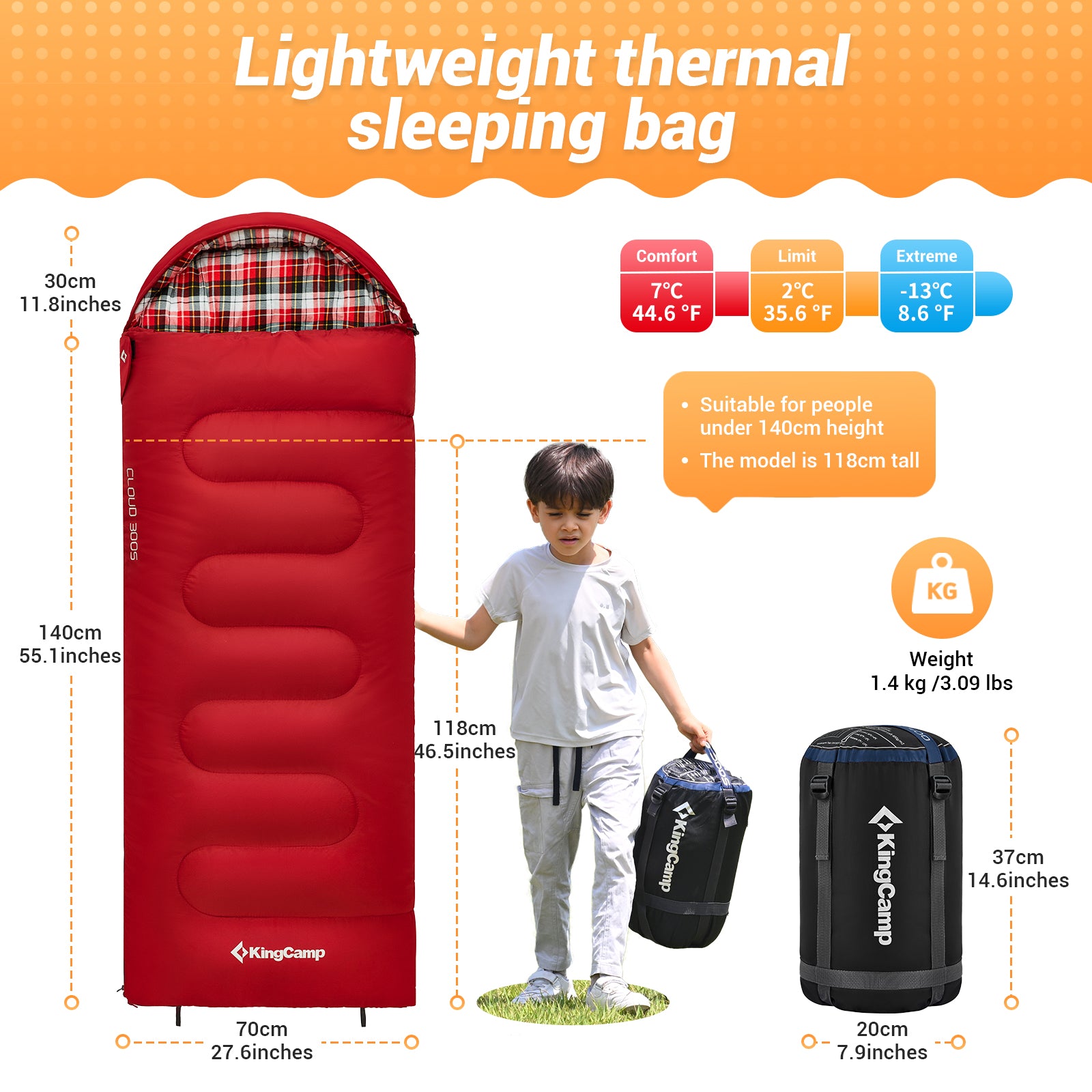 KingCamp CLOUDY 300S Kids Sleeping Bag-Envelope With Hood